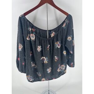 American Eagle Outfitters Floral Print Long Sleeve Off The Shoulder Top Size L